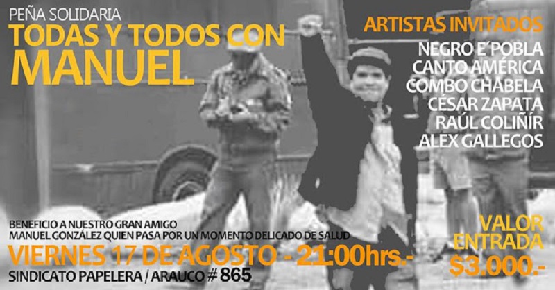 Circulo UNIR de Valdivia invita a peña solidaria para apoyar al dirigente Manuel González