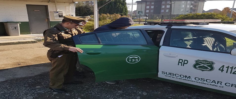 Hombre fue detenido por Carabineros de Valdivia al ser denunciado por su pareja por femicidio frustrado